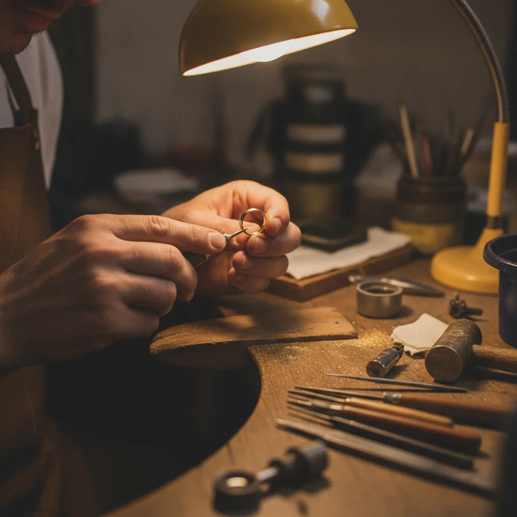 Artisan polissant une alliance sur son établi