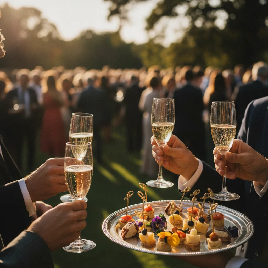 Cocktail dînatoire servi en extérieur lors d'un mariage