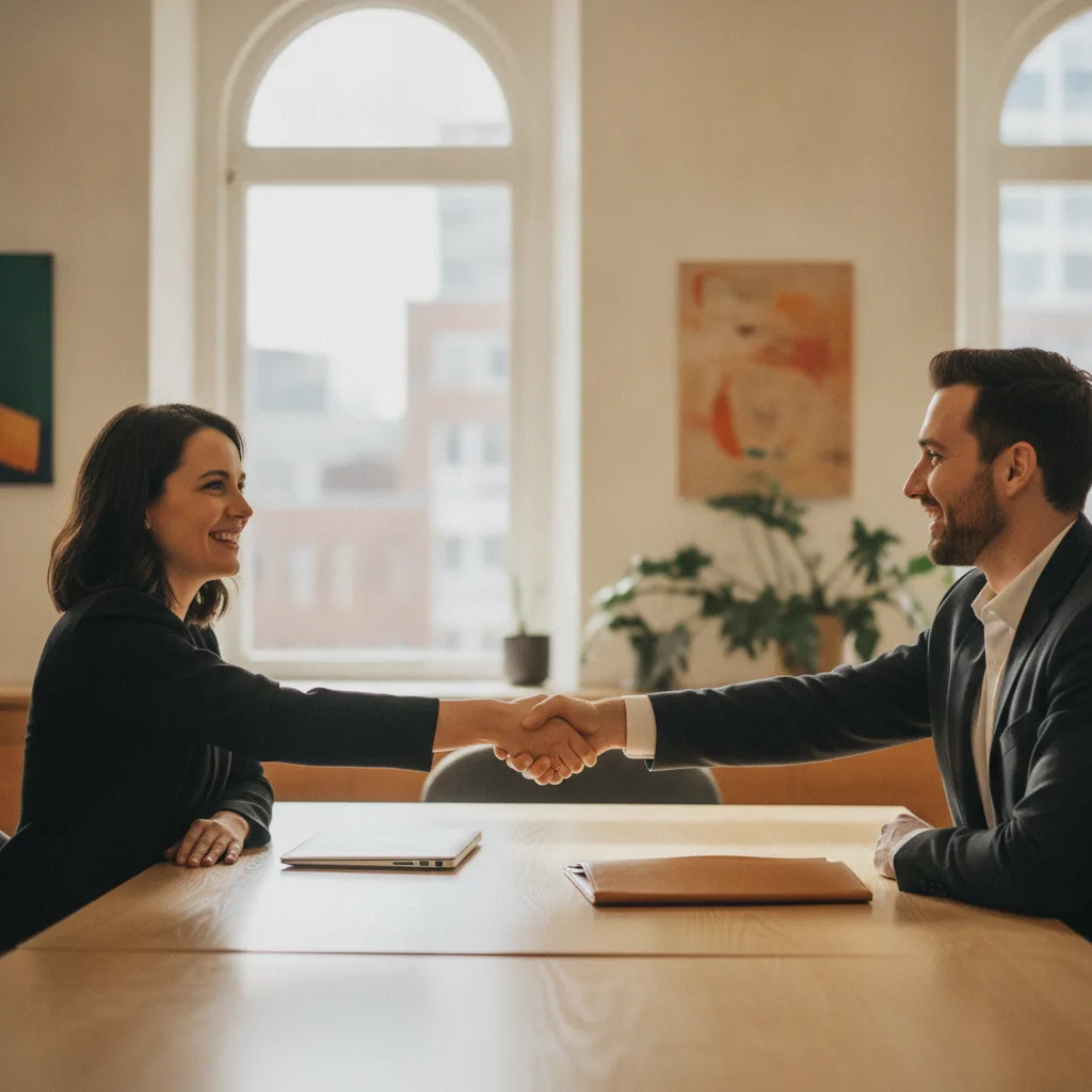 Couple concluant un rendez-vous avec un prestataire de mariage