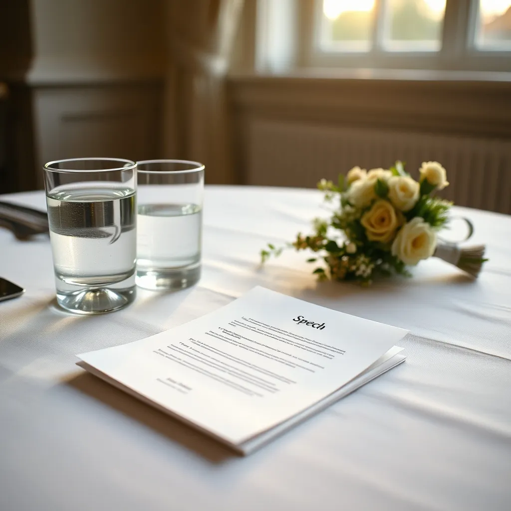 Des fiches cartonnées imprimées en gros caractères, prêtes pour un discours de mariage