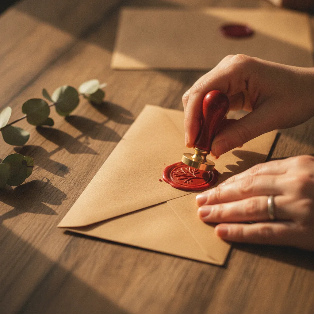 Cachet de cire apposé sur une enveloppe de faire-part