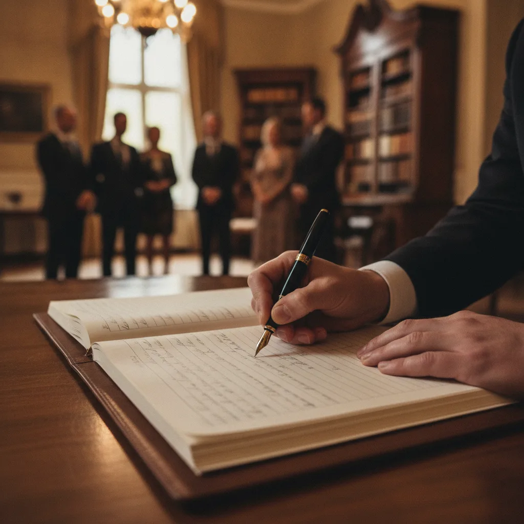Signature du registre lors d'un mariage civil
