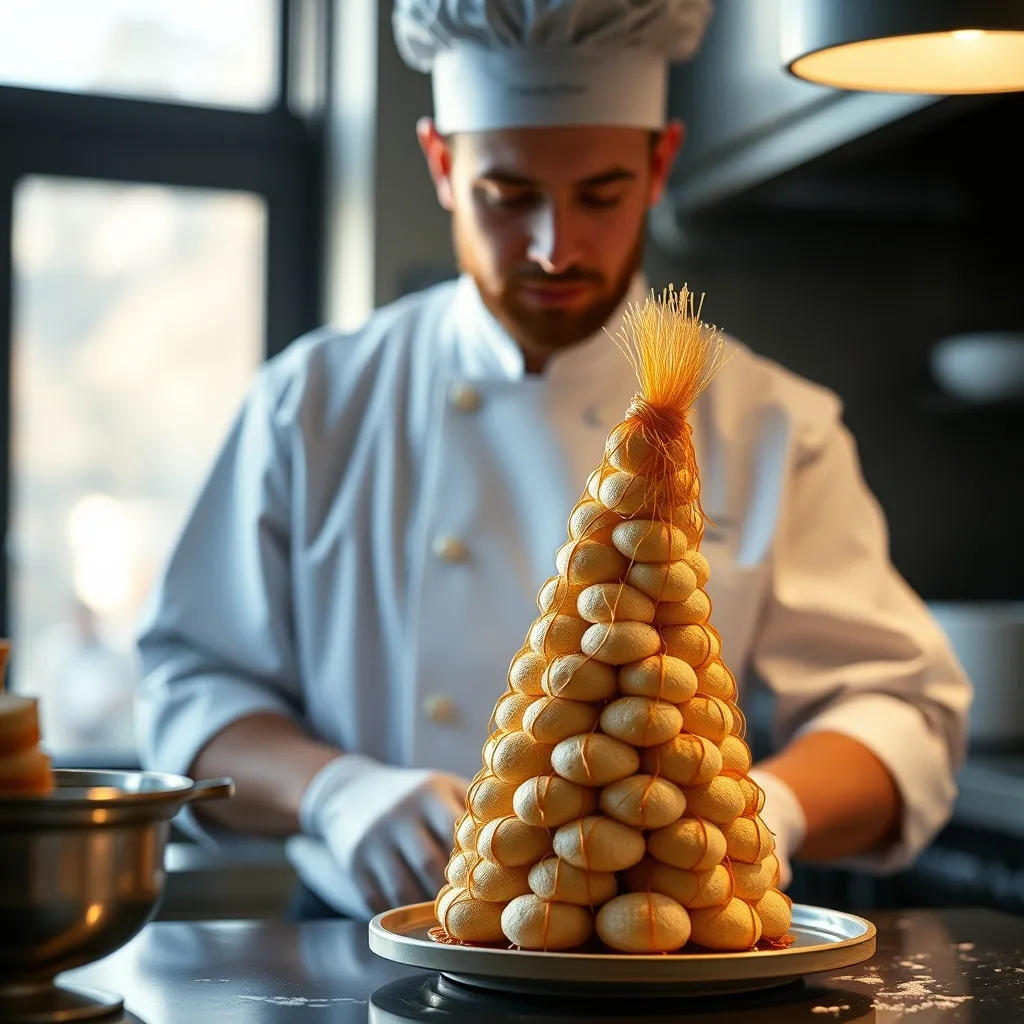 Le montage d'une pièce montée en choux se fait idéalement sur place, le jour même du mariage